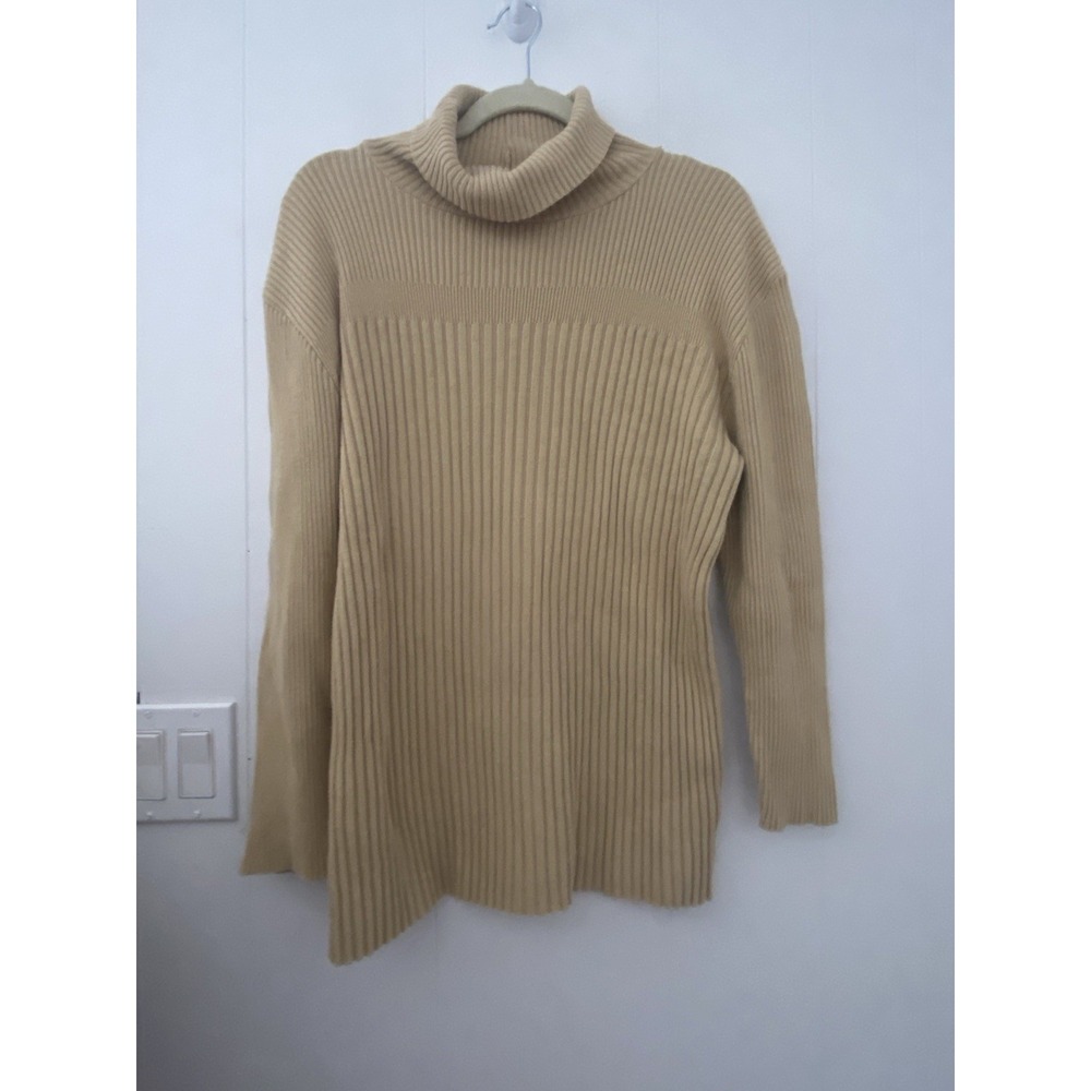 VTG Bloomingdale's Beige Ribbed Knit Turtleneck Sweater Women's 1X Cotton USA